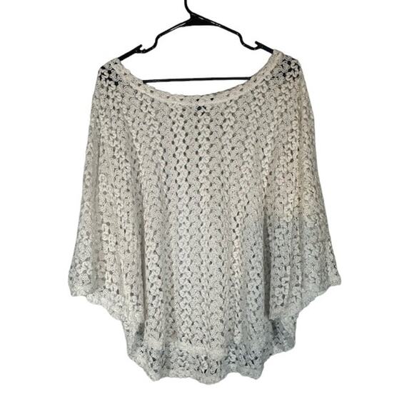 Style&Co White Angel Sleeve Netted Round Hem Knit Blouse Women Sz 1X - Picture 1 of 8